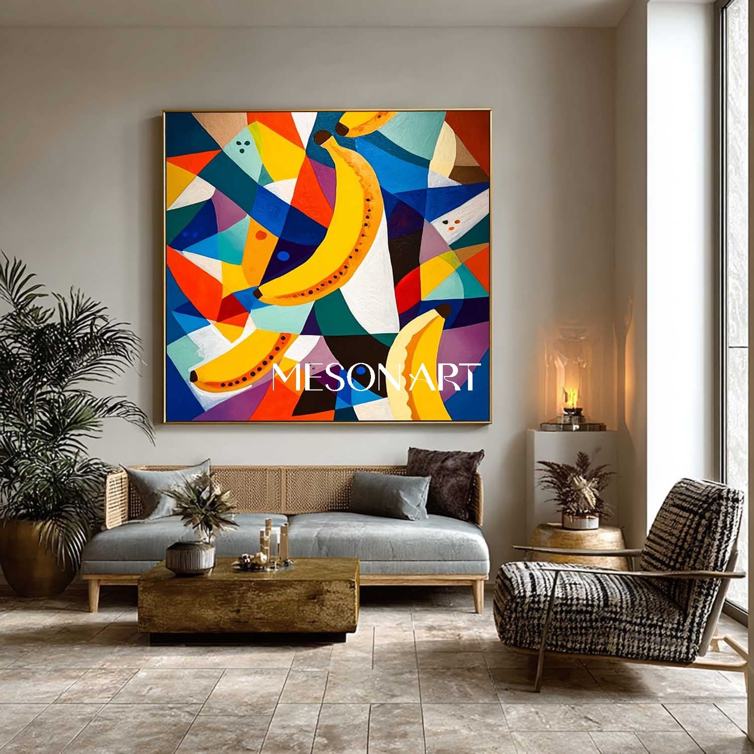 Modern Abstract Banana Painting Colorful Geometric Canvas Art Kitchen