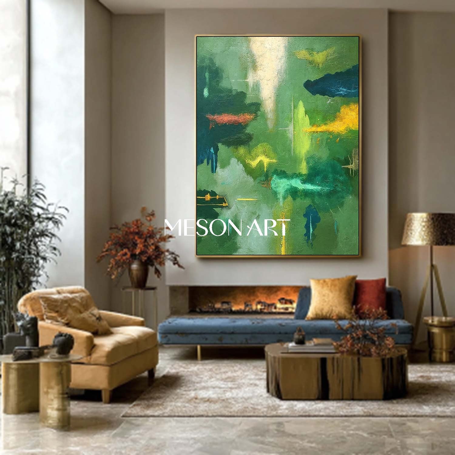 Vibrant Green Organic Abstract Painting Landscape Canvas Colorful Art