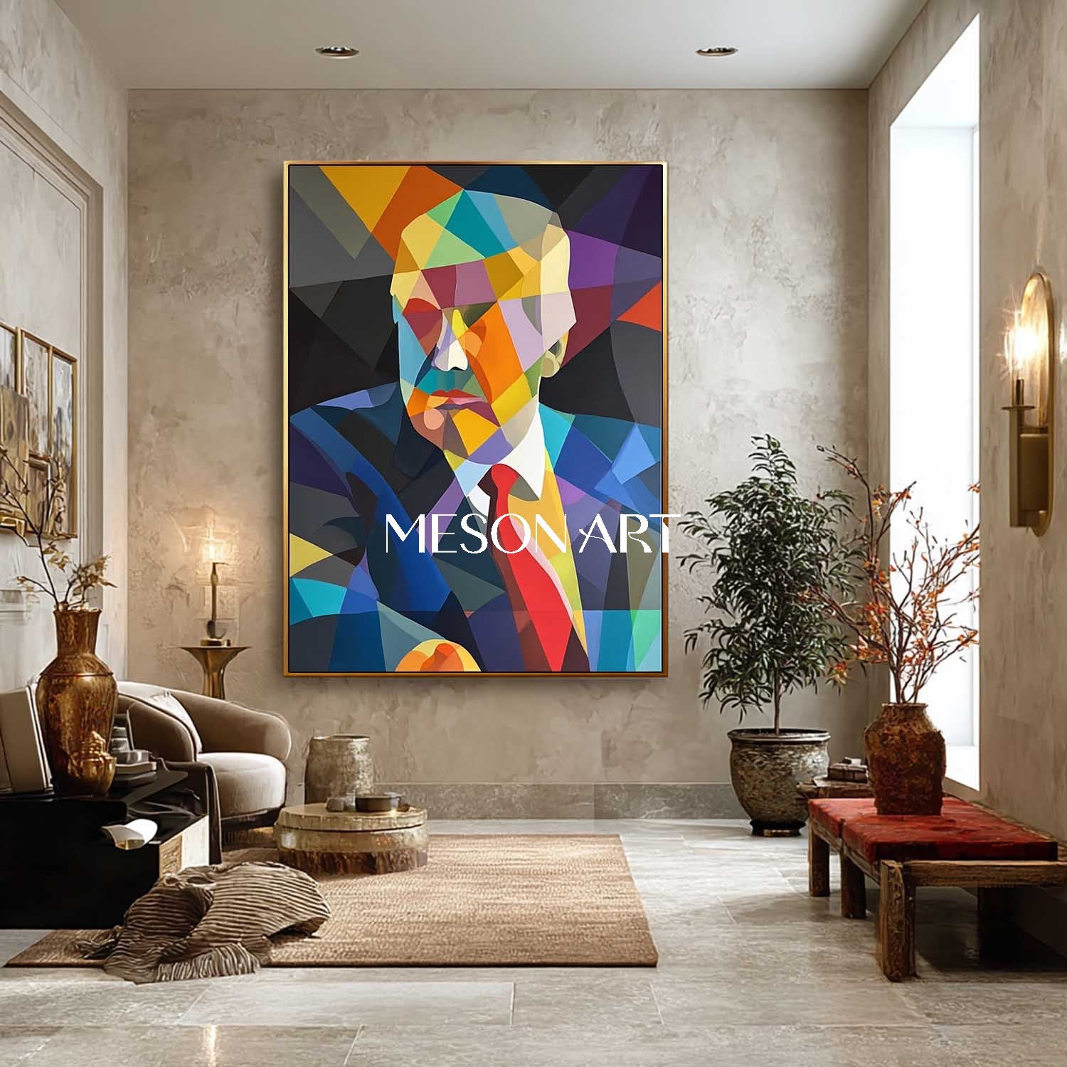 Cubist Pop Art Portrait Painting Contemporary Color Block Artwork