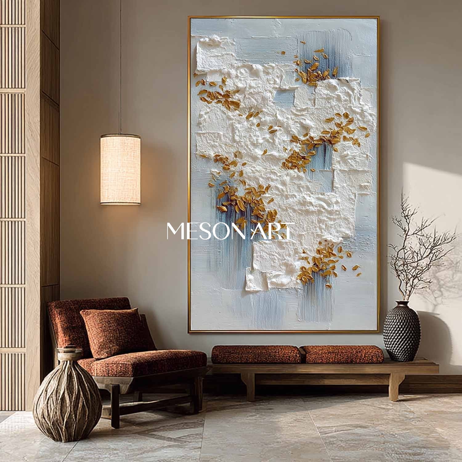 Wabi-Sabi Vertical Abstract Painting White Textured Modern Wall Art