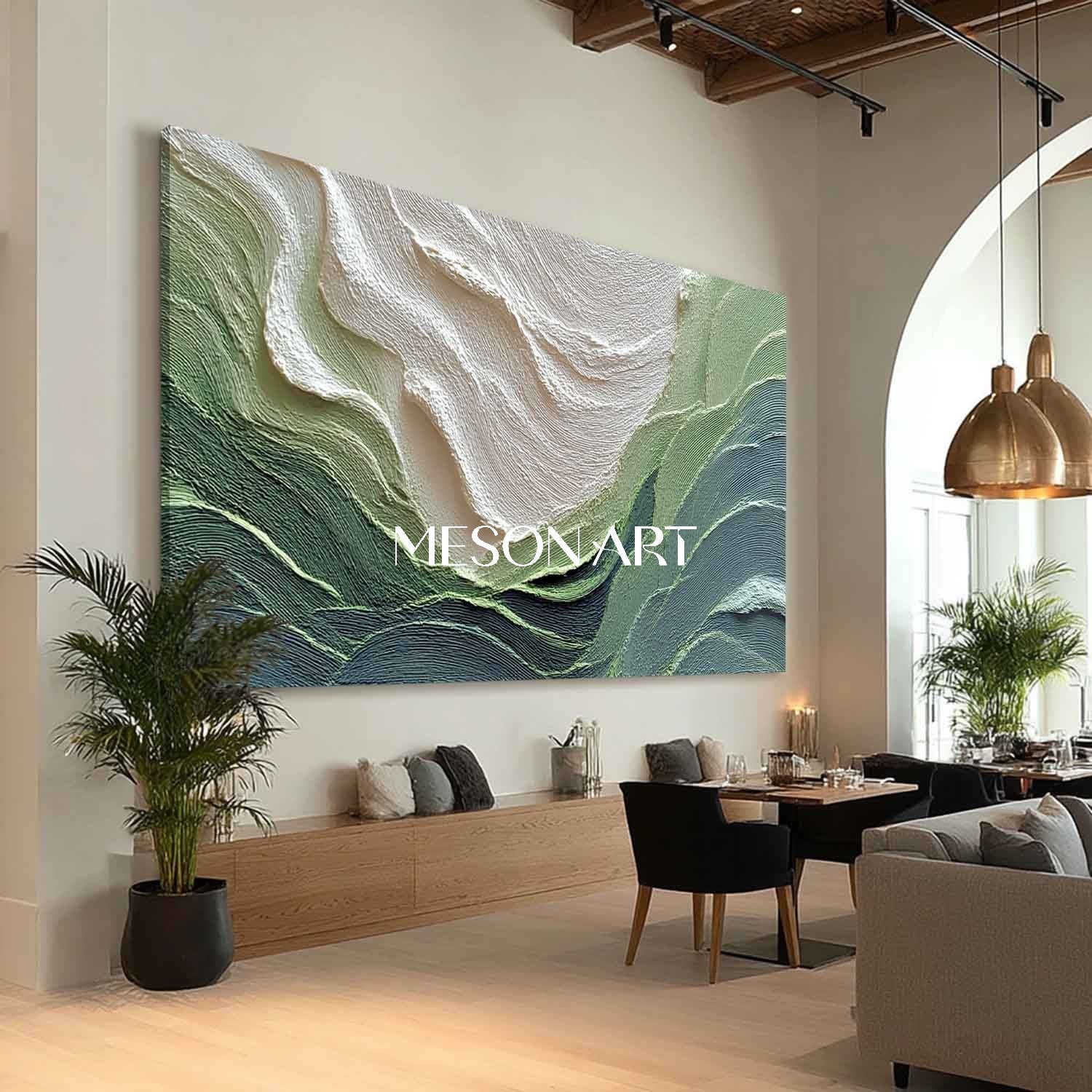Large Green Landscape Texture Painting Green Landscape Canvas Wall Art for Living Room