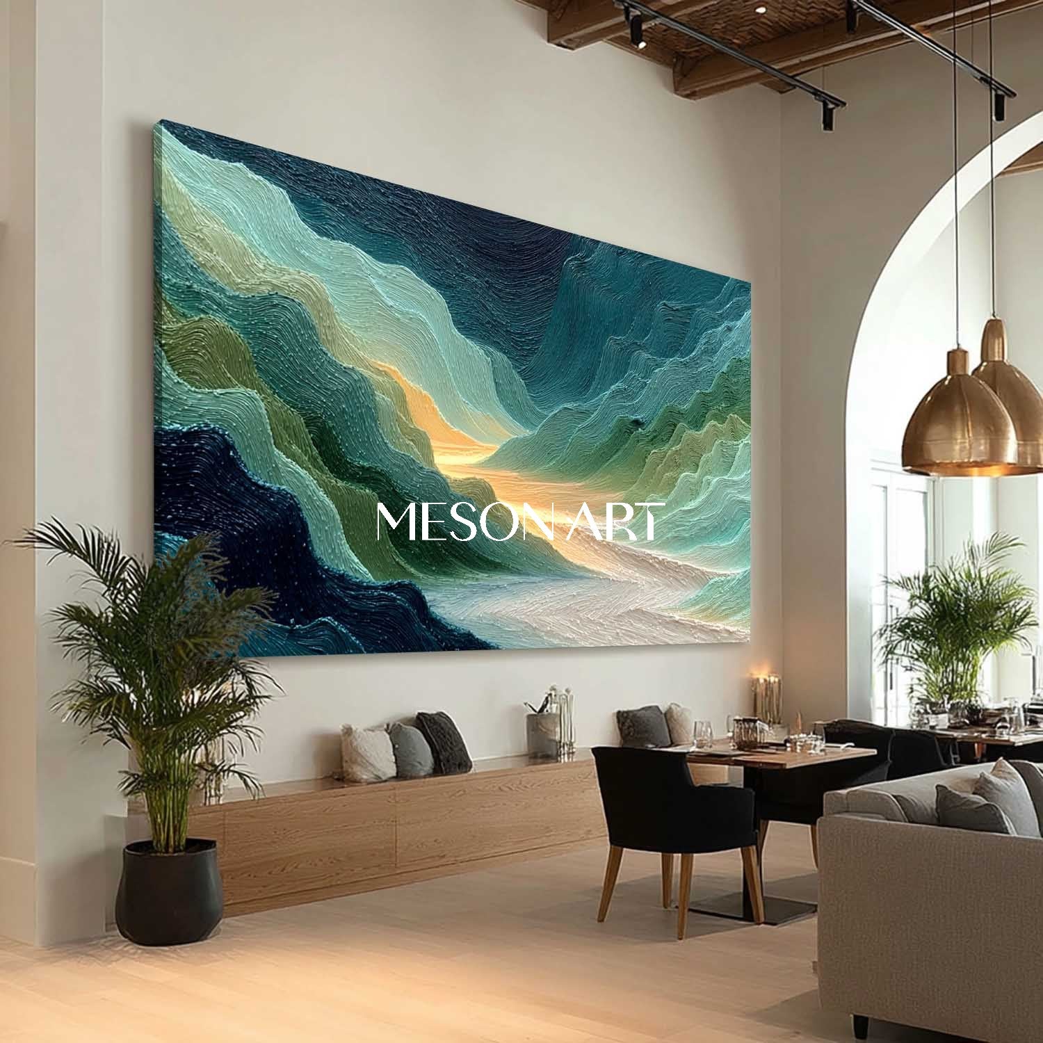 3D Large Living Room Green Abstract Landscape Canvas Wall Art for Sale