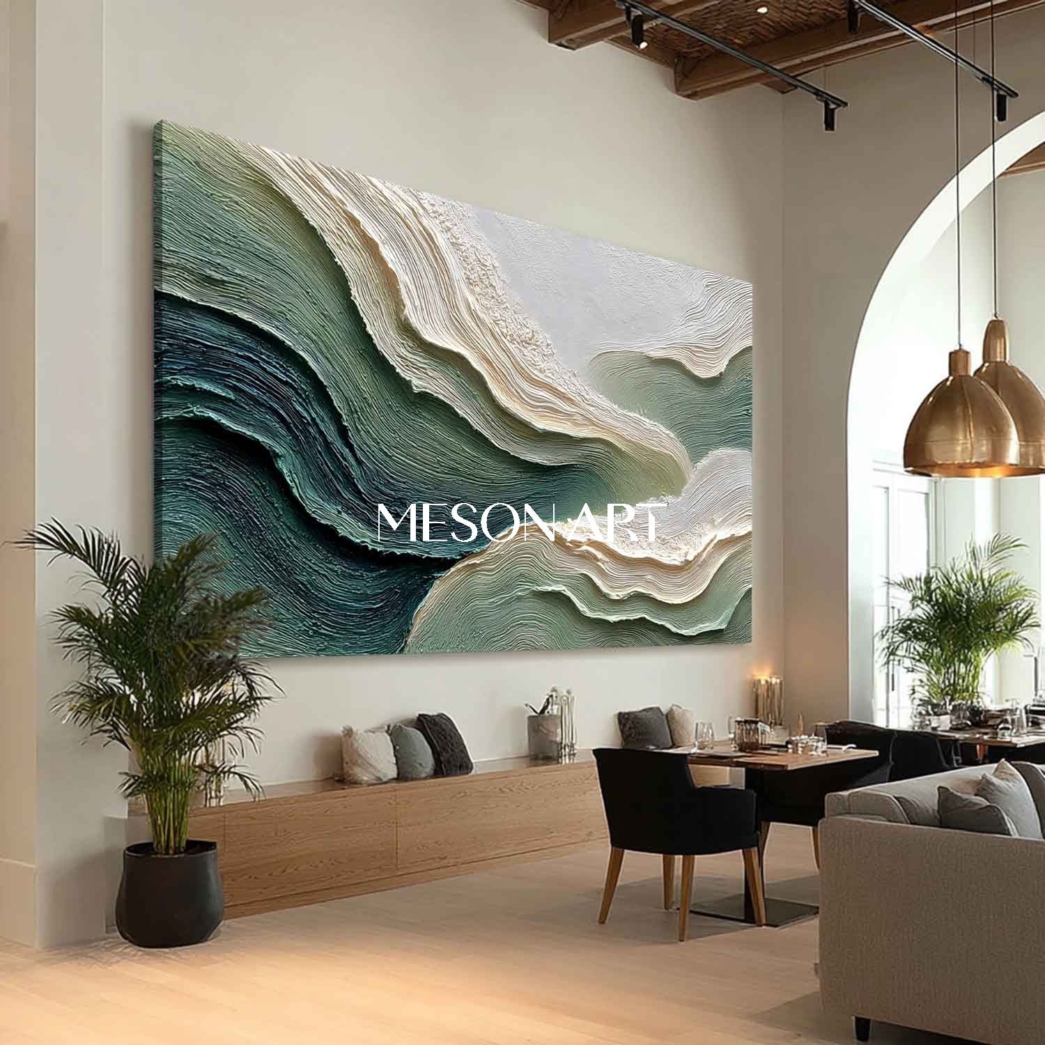 3D Green Mountain Texture Canvas Wall Painting Green Gable Wall Decor