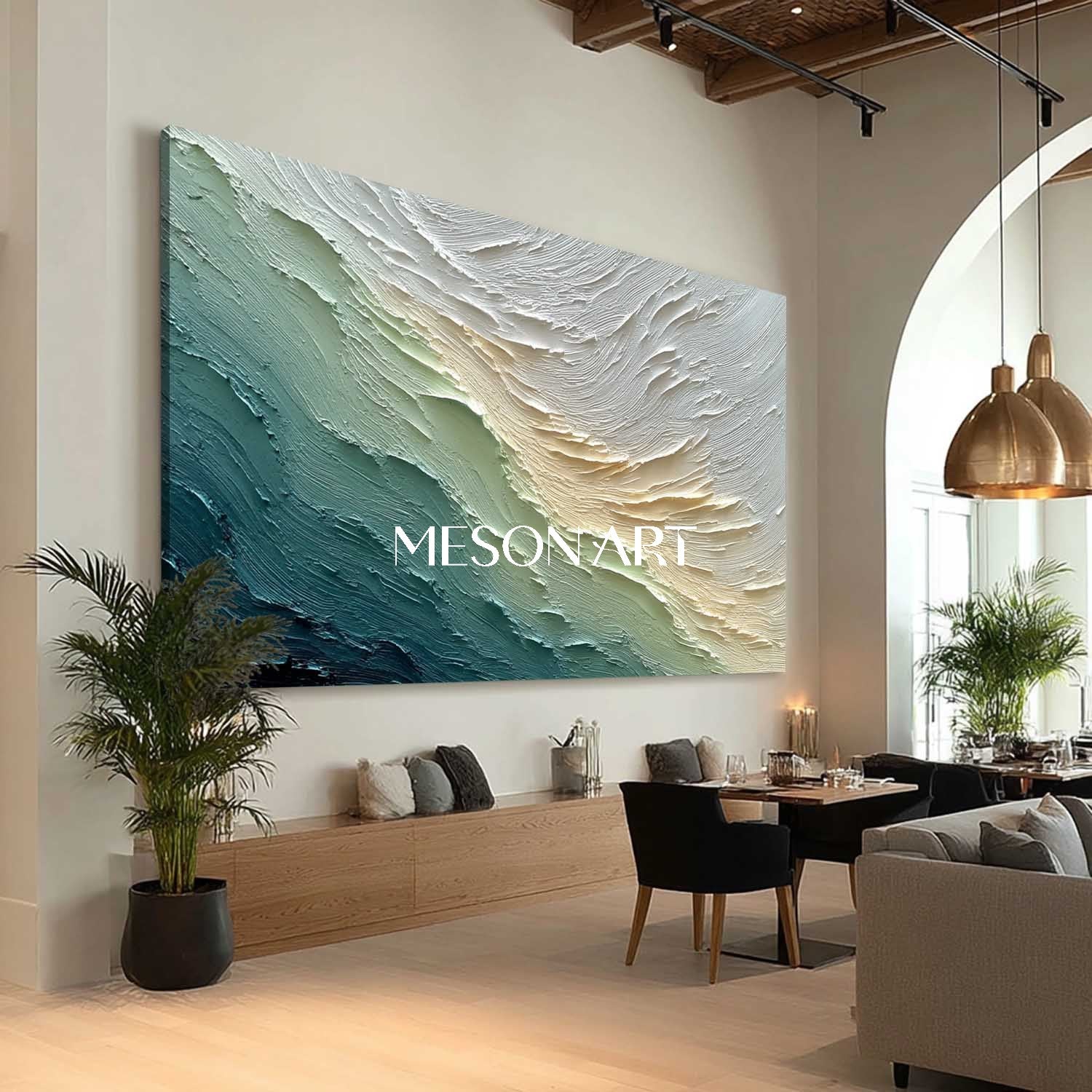 3D Green and White Abstract Textured Canvas Art Modern Wall Decor Painting