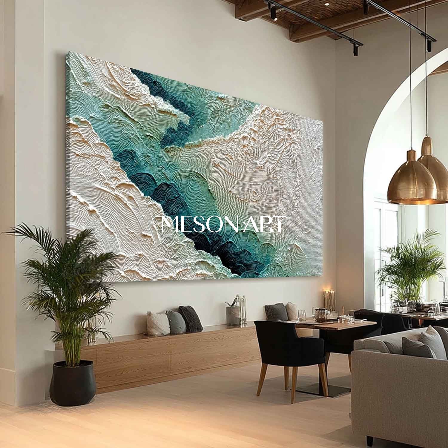 White and Green Abstract Texture Canvas Art for Living Room Decor Modern Wall Decor for Sale