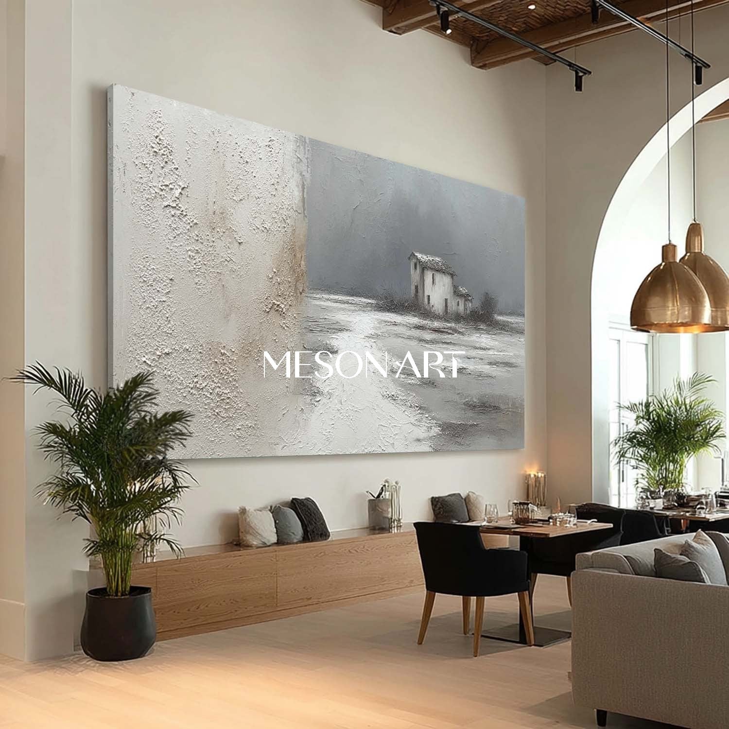 Large 3D Gray Minimalist Landscape Texture Painting Abstract Wall Art