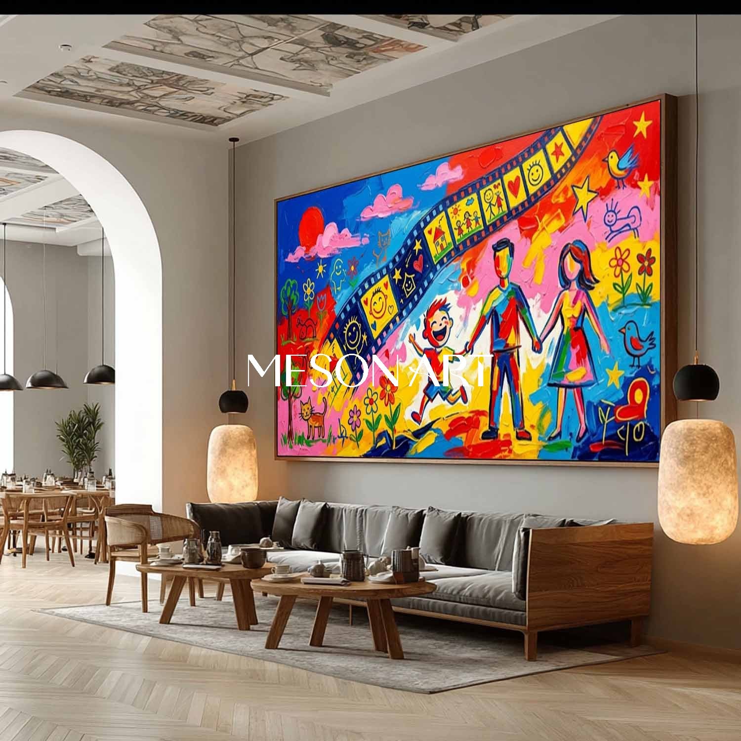 大規模な花と鳥のキャンバスアート 抽象的な花と鳥の絵画。 – MesonArt