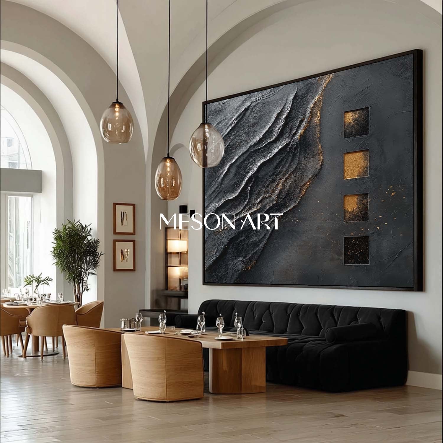 Buy Black and Gold Textured Abstract Art for Living Room or Entryway