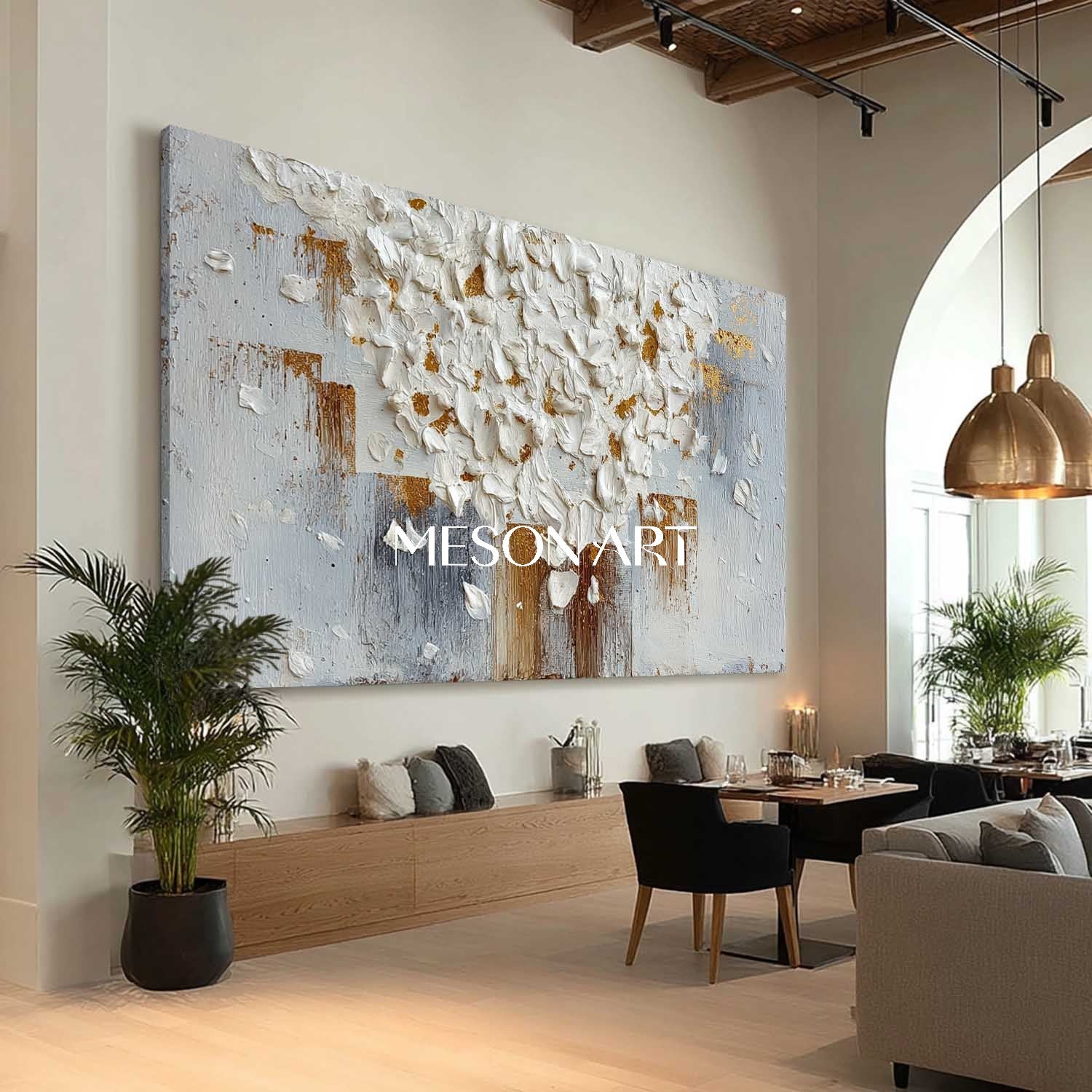 Modern Luxury Abstract Plaster Wall Art Neutral Color Framed Canvas