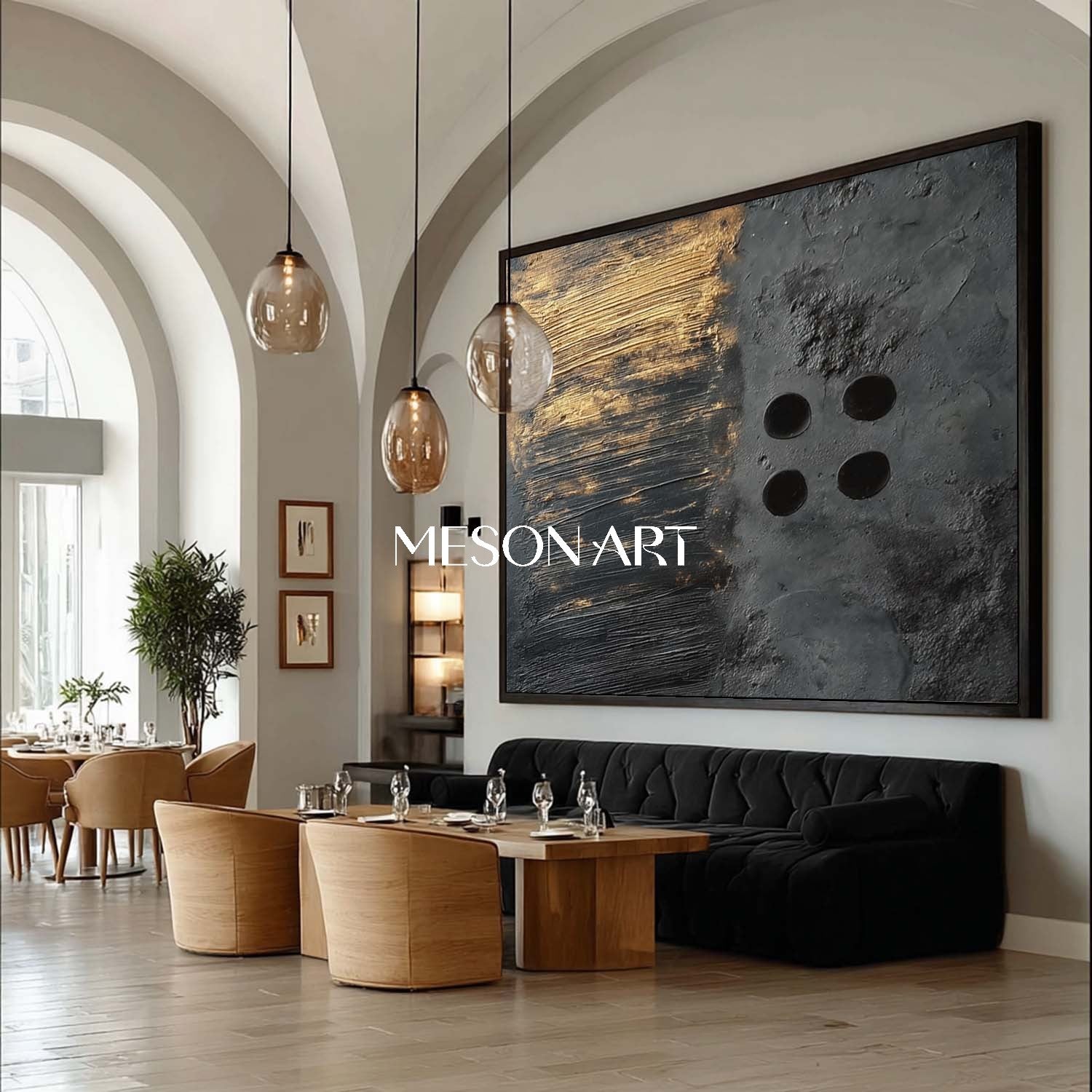 Black Wabi-Sabi Textured Painting MInimalist Abstract Wall Art Hallway