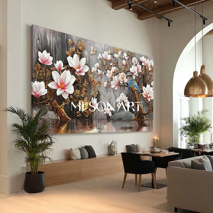 Large Scale Floral And Bird Canvas Art Abstract Floral And Bird Paintings.