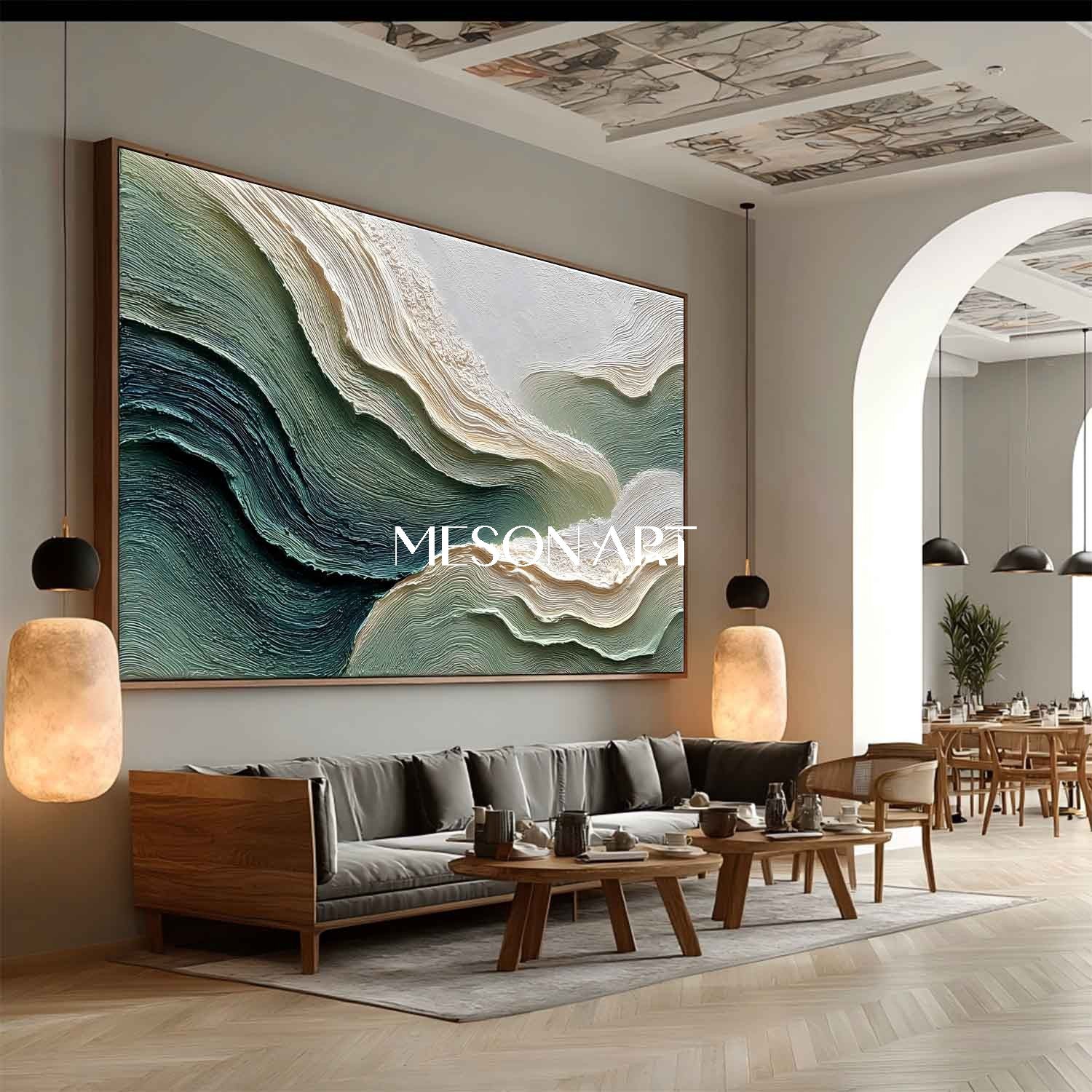 3D Green Mountain Texture Canvas Wall Painting Green Gable Wall Decor