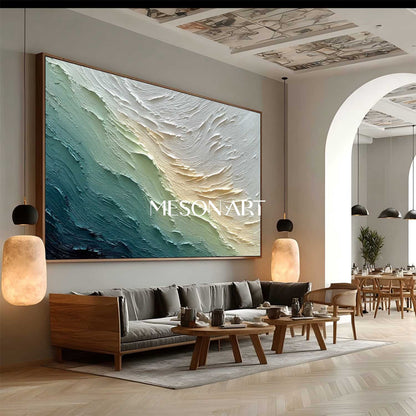 3D Green and White Abstract Textured Canvas Art Modern Wall Decor Painting