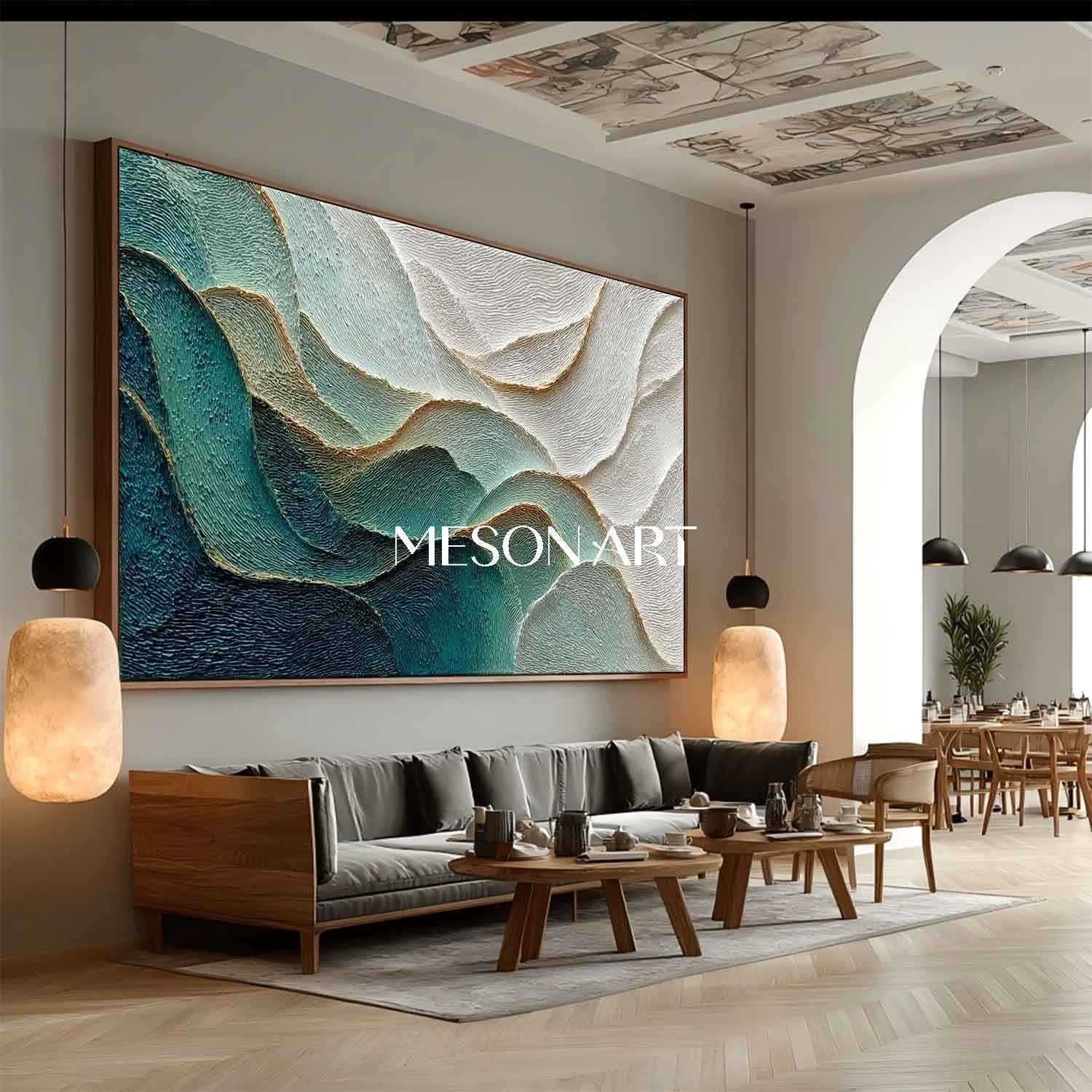 Extra Large 3D White and Green Living Room Plaster Abstract Texture Canvas Wall Art