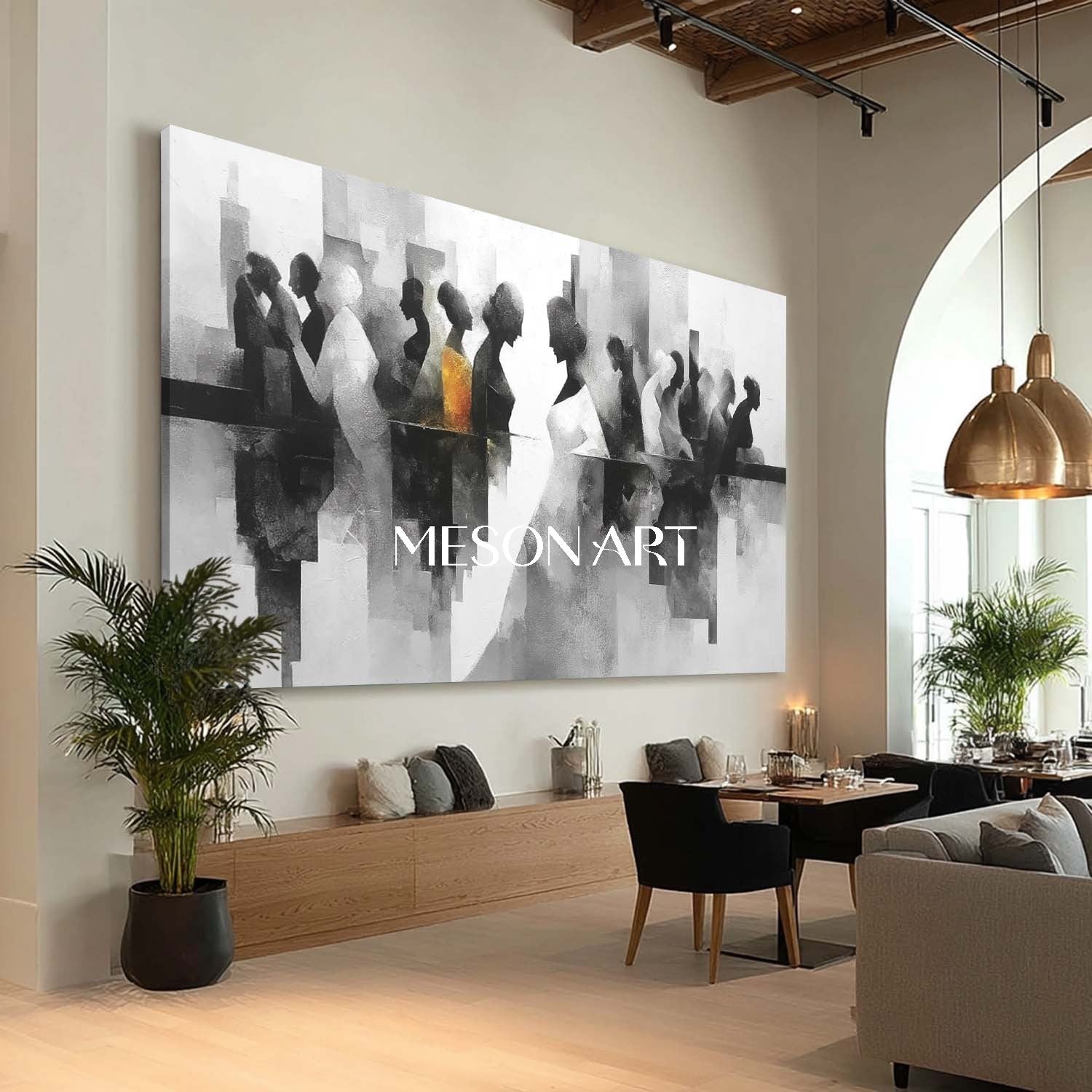 Large Black White Abstract Wall Art Modern Silhouette Canvas Hallway