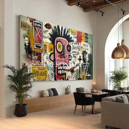 Basquiat Style Abstract Graffiti Hand Painted Canvas Urban Wall Art 