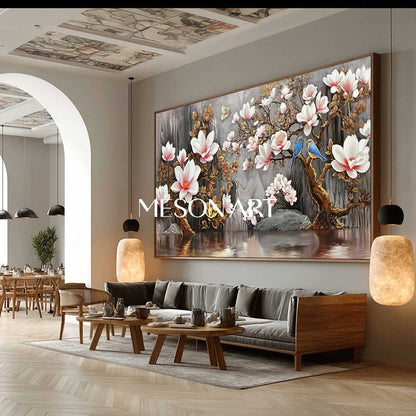Large Scale Floral And Bird Canvas Art Abstract Floral And Bird Paintings.