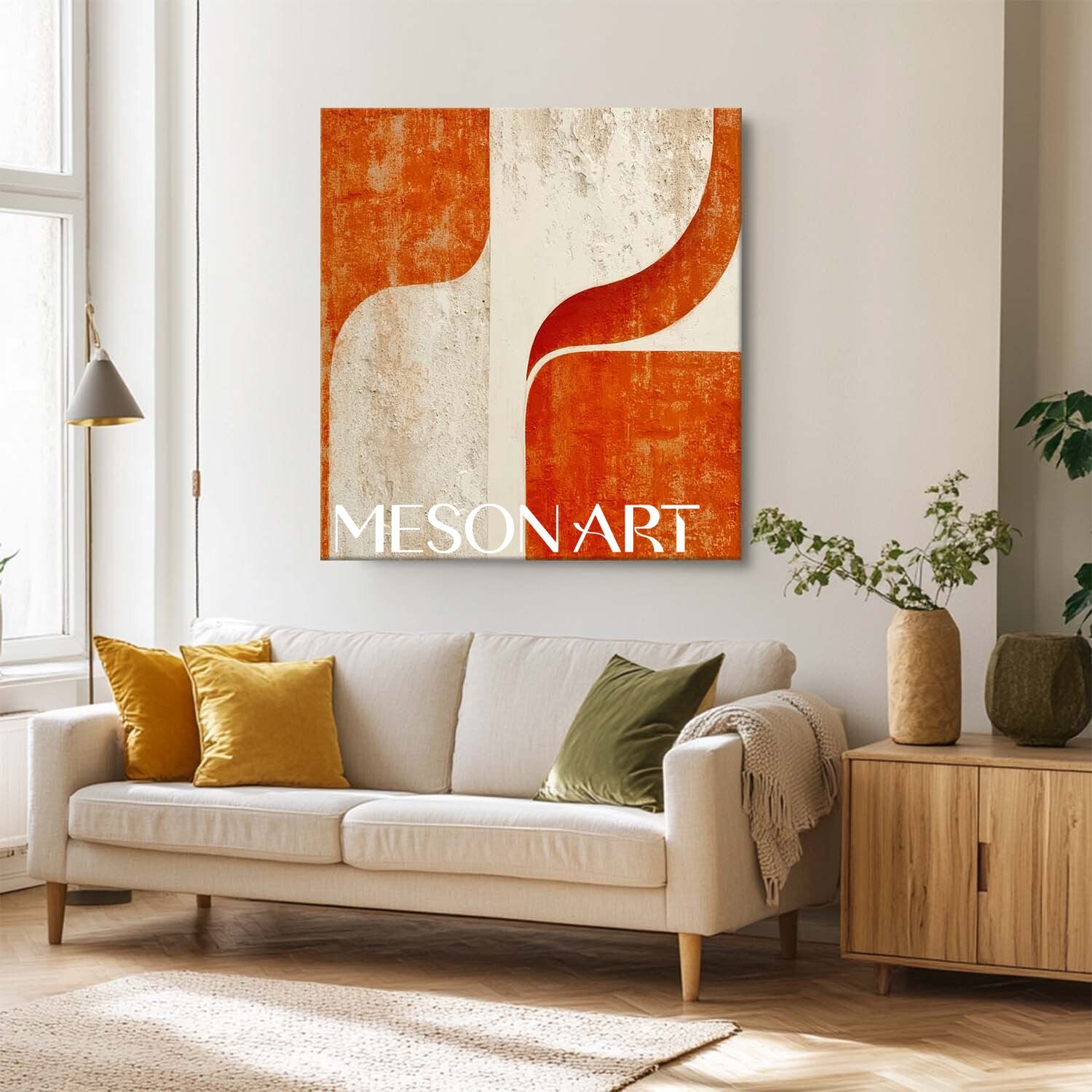 Modern Wall Art for Living Room Minimalist Abstract Orange Canvas
