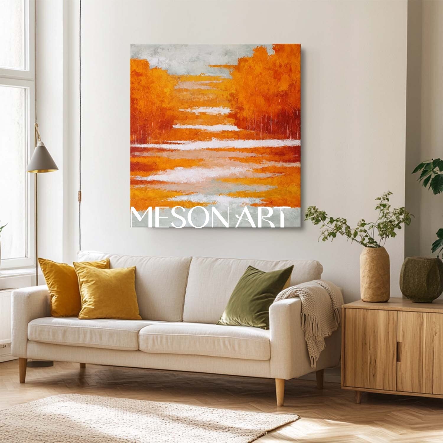 Fall Wall Art Abstract Orange Autumn Colors Canvas for Living Room