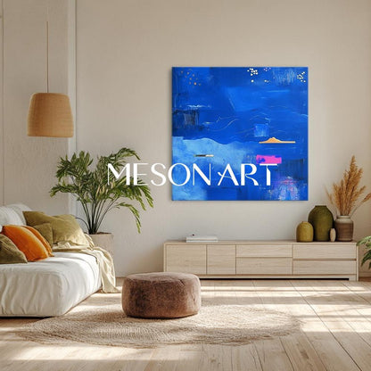 Contemporary Blue Abstract Canvas Wall Art Blue Abstract Minimalist Paintings for Sale