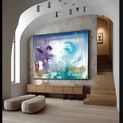Light Blue Abstract Wall Art for Entryway Modern Canvas Art Wall Decor