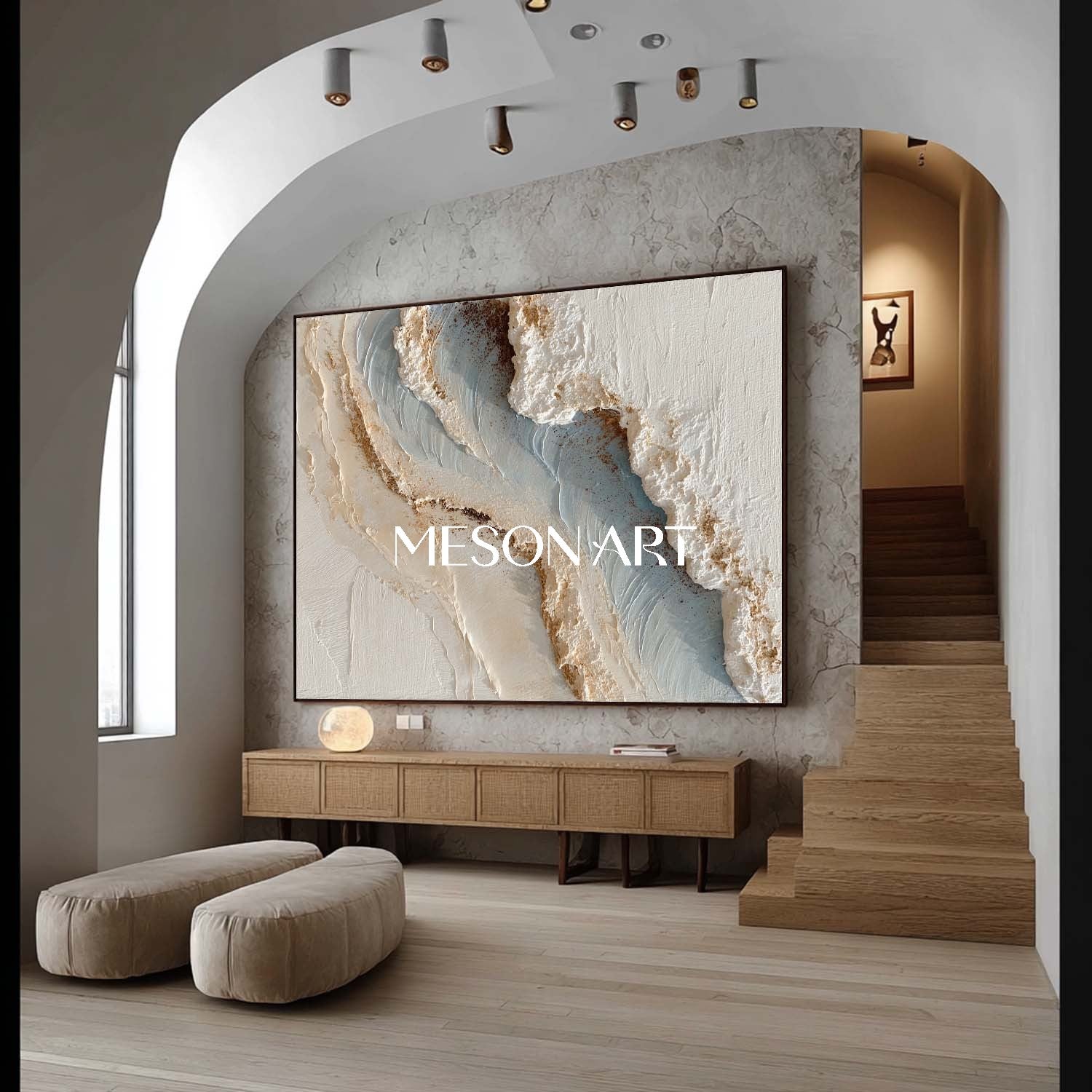3D White Wave Texture Painting Wave Texture Wall Art for Living Room