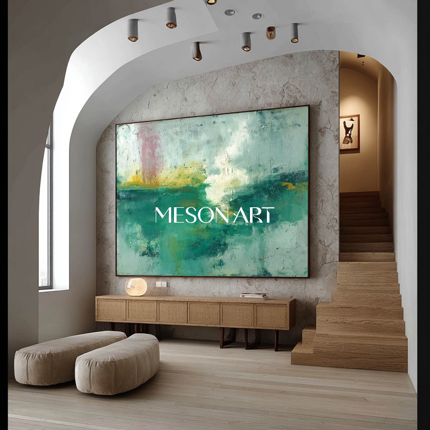 Large Light Green Abstract Art for Sale Living Room Framed Wall Decor