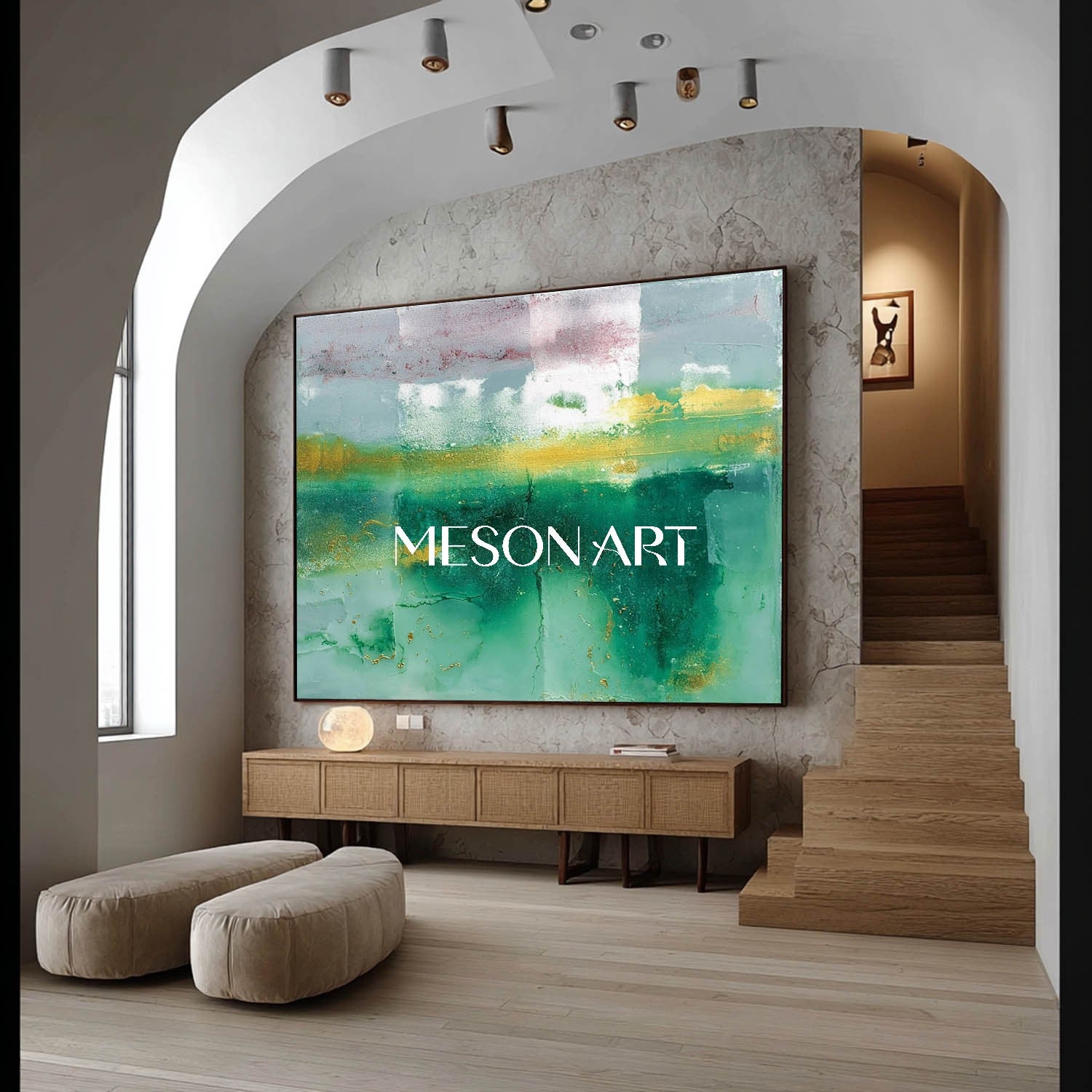 Turquoise Green Abstract Painting for Entryway Turquoise Canvas Wall Art