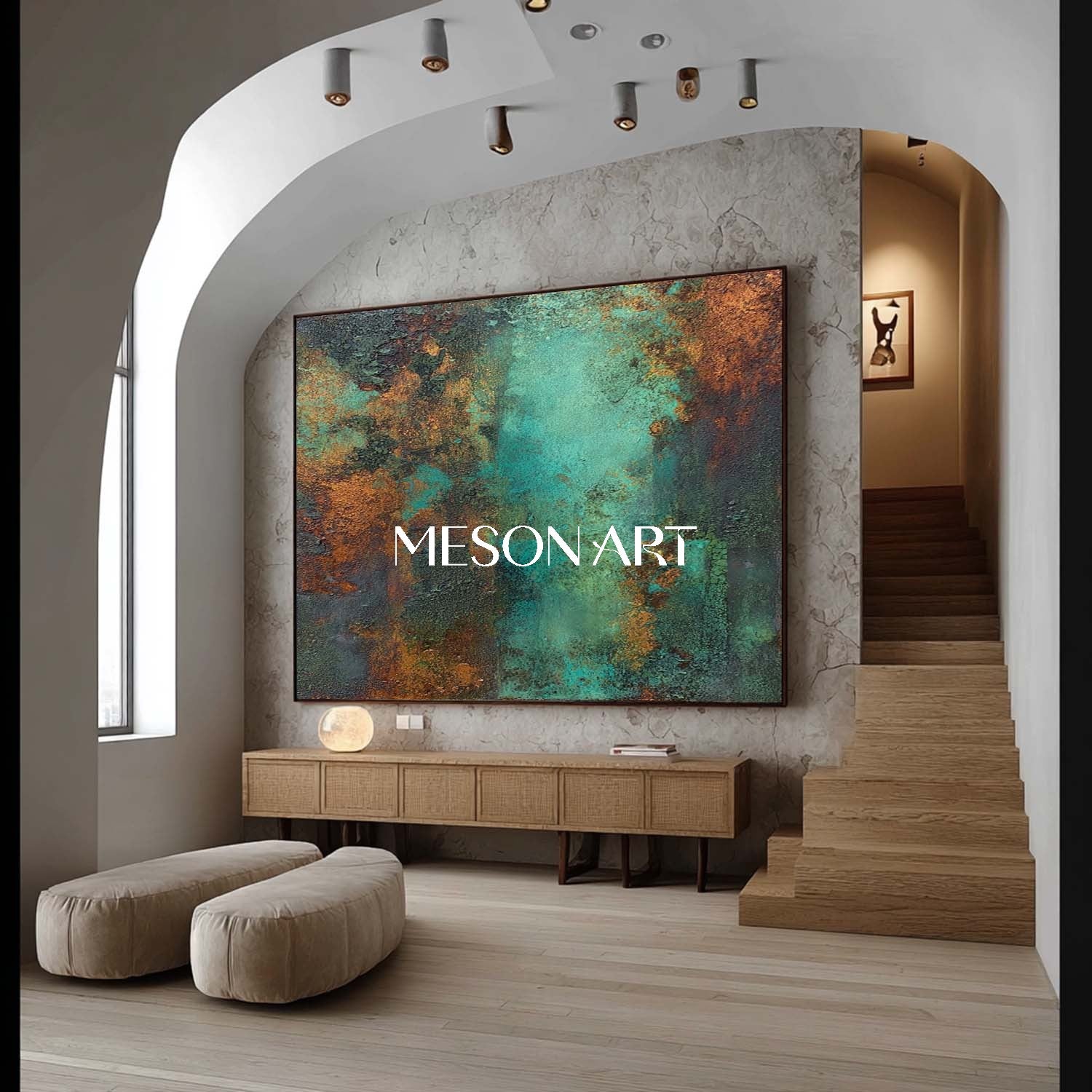 Big Green and Bronze Abstract Texture Art Fireplace Canvas Wall Decor