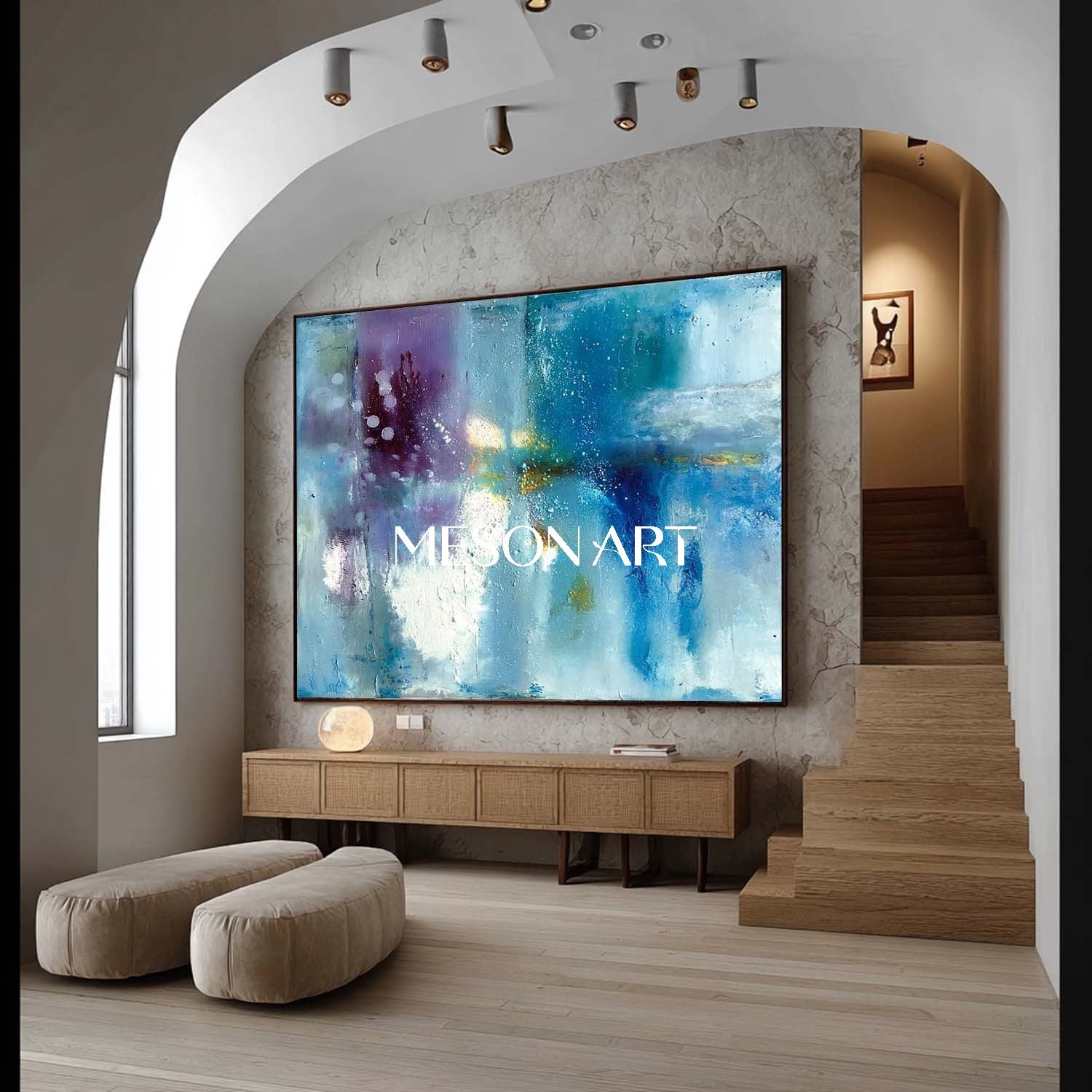 Large Blue Abstract Wall Decor Modern Blue Abstract Oil Paintings for Sale