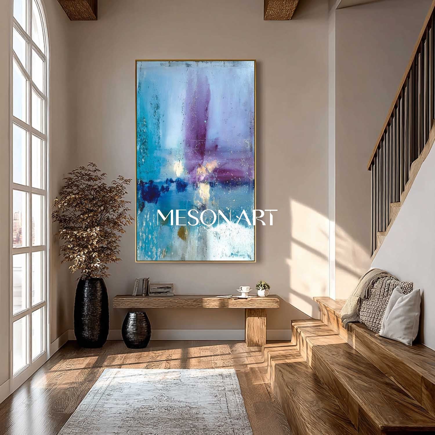 Large Corridor Blue Abstract Wall Art Blue Abstract Oil Painting