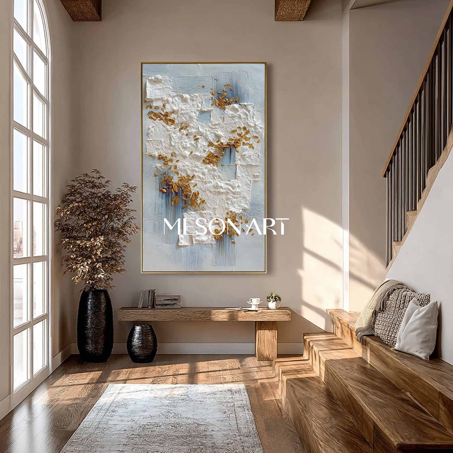 Wabi-Sabi Vertical Abstract Painting White Textured Modern Wall Art