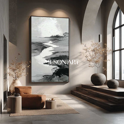 Wabi Sabi Inspired Black Textured Landscape Modern Hallway Wall Art