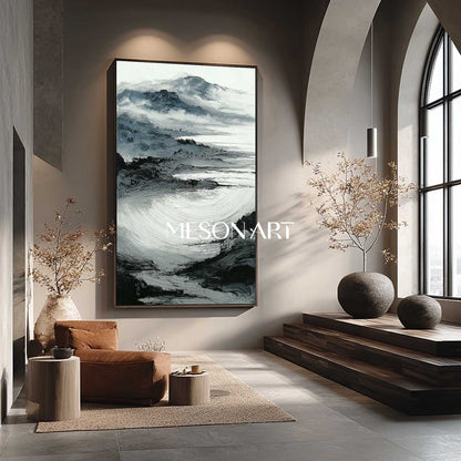 Large Black White Wabi Sabi Landscape Canvas Narrow Art Hallway Decor