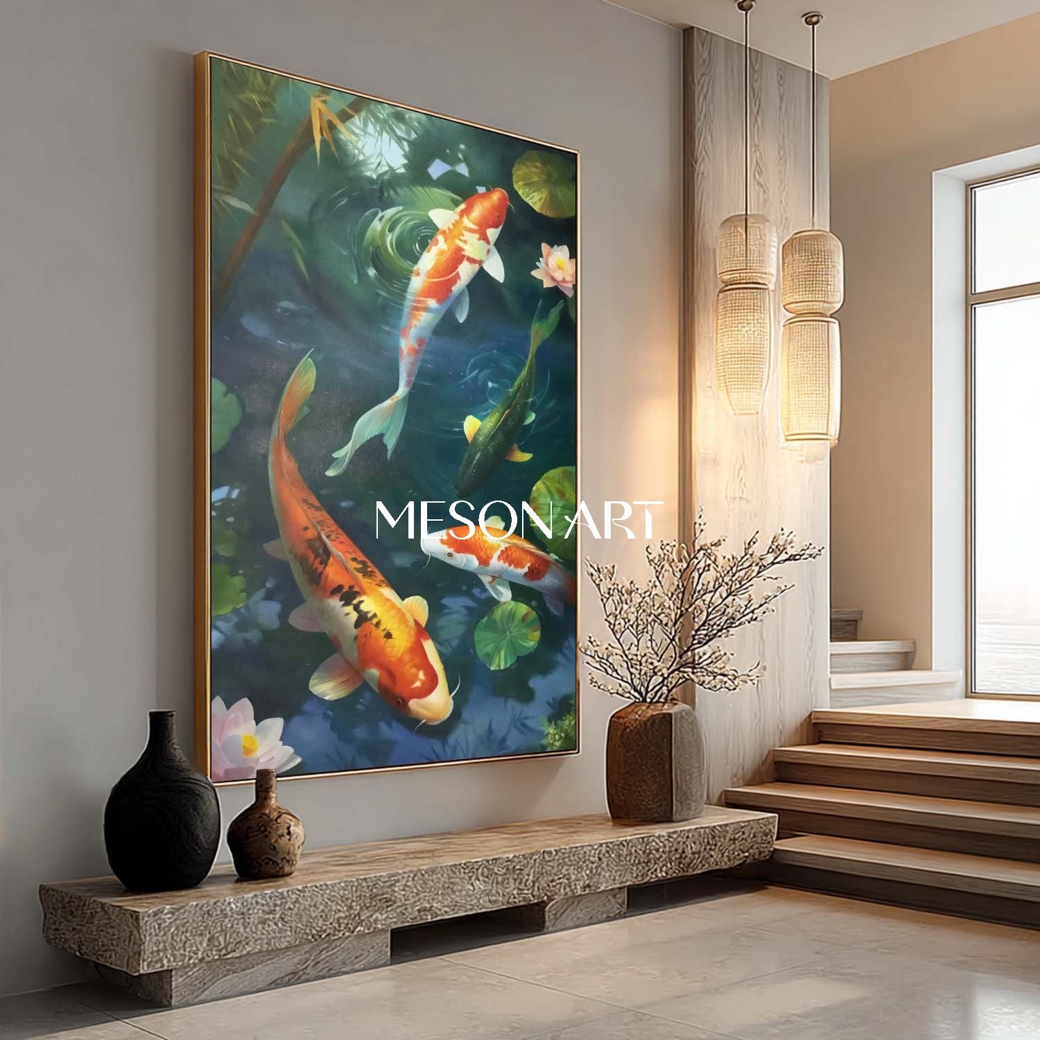 Multi Koi Fish Art Feng Shui Painting of Luck Hand-Painted Wall Decor