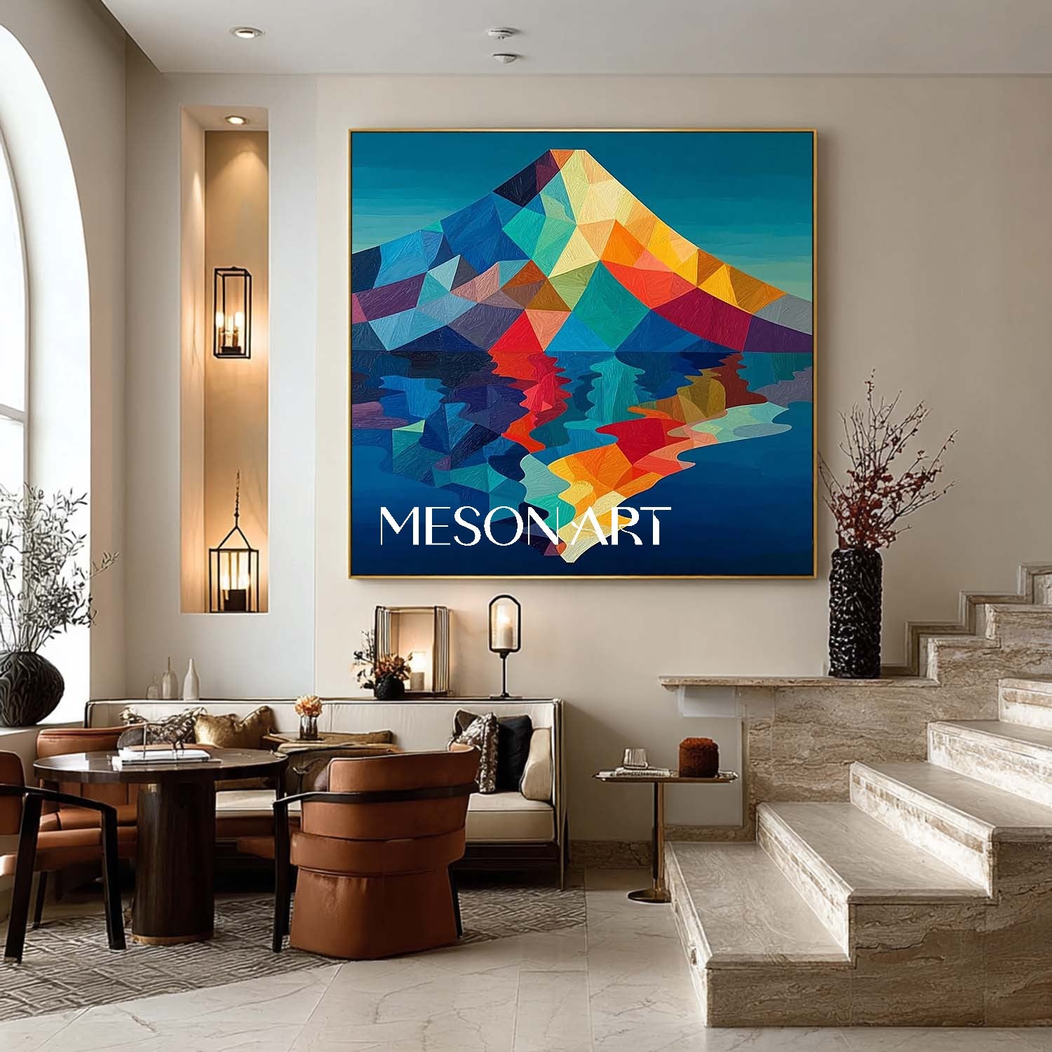 カラフルな幾何学的な山の壁アート抽象的な風景キャンバス絵画 – MesonArt