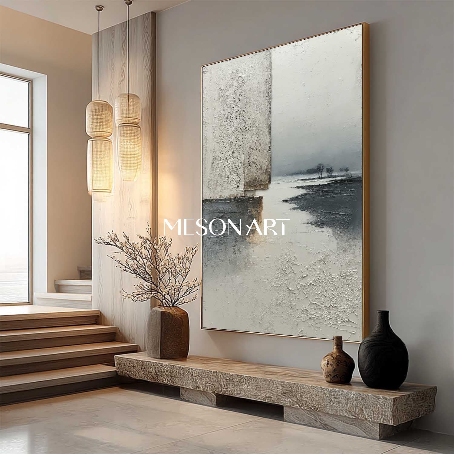 Extra Large Gray Minimalist Painting Minimalist Living Room Wall Decor