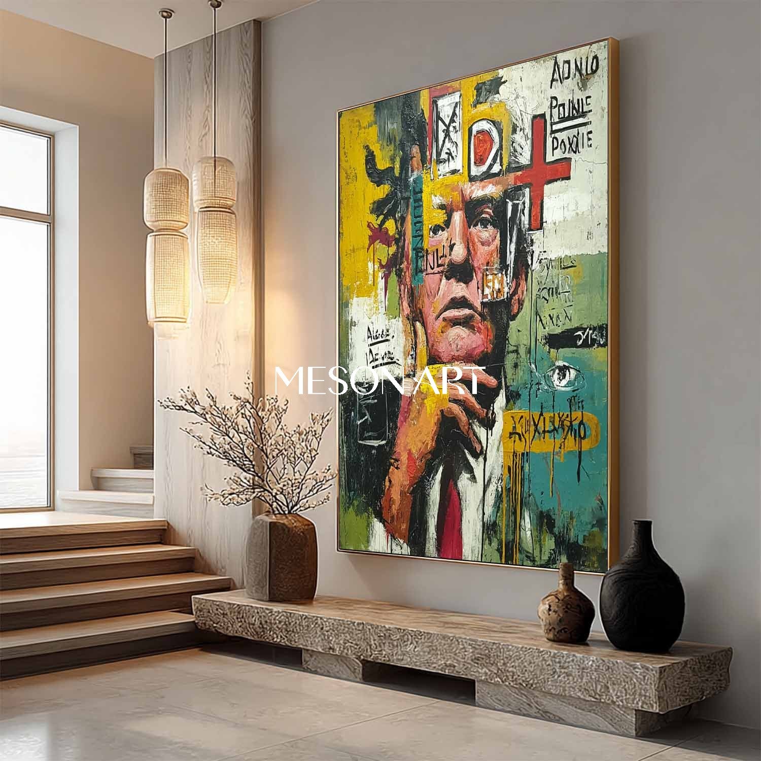 Buy Basquiat Style Abstract Portrait Painting Modern Graffiti Wall Art