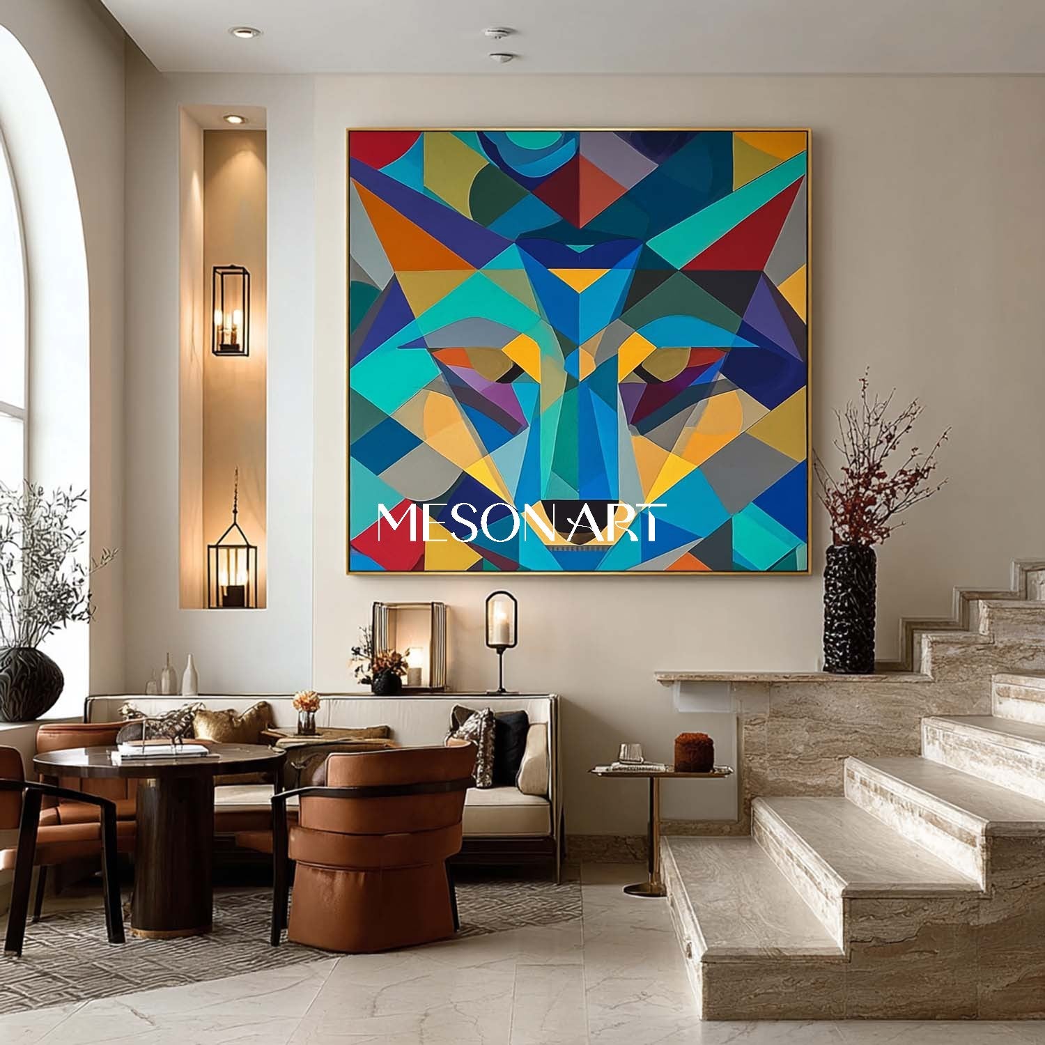 Geometric Wolf Abstract Painting Modern Colorful Animal Wall Art
