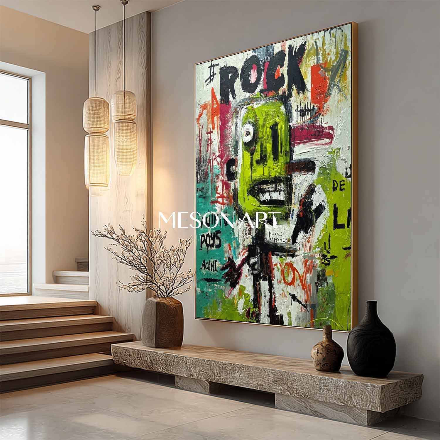 Neo Expressionist Green Abstract Painting Contemporary Art Canvas