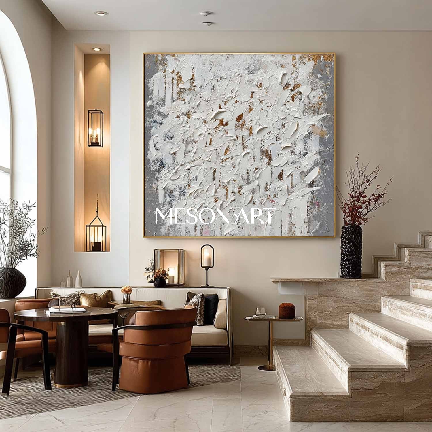 Modern Wabi-Sabi Abstract Wall Decor Handmade Textured Grey White Canvas