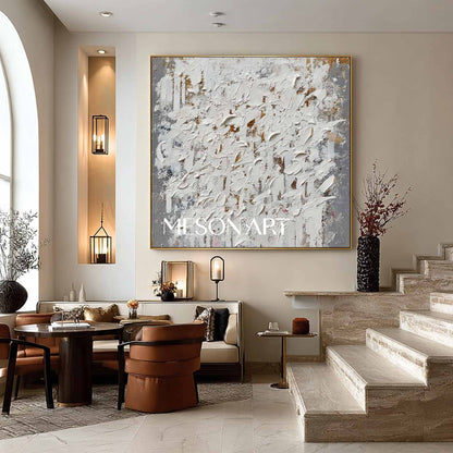 Modern Wabi-Sabi Abstract Wall Decor Handmade Textured Grey White Canvas
