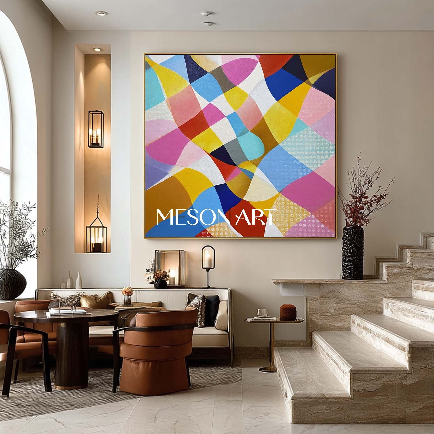 Colorful Geometric Abstract Wall Art Modern MidCentury Canvas Painting