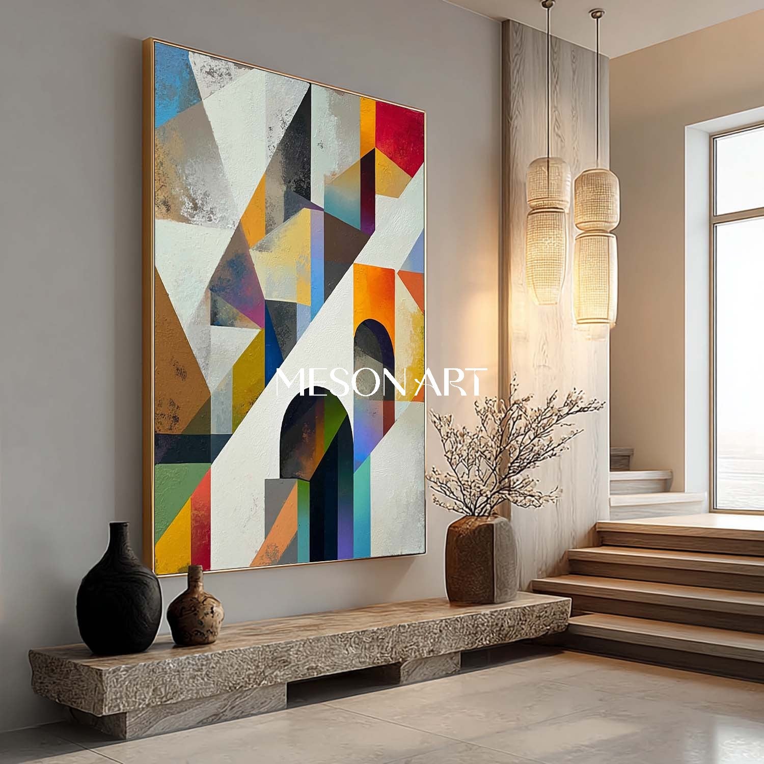 Shop Large Architectural Geometry Wall Art Canvas Painting Living Room