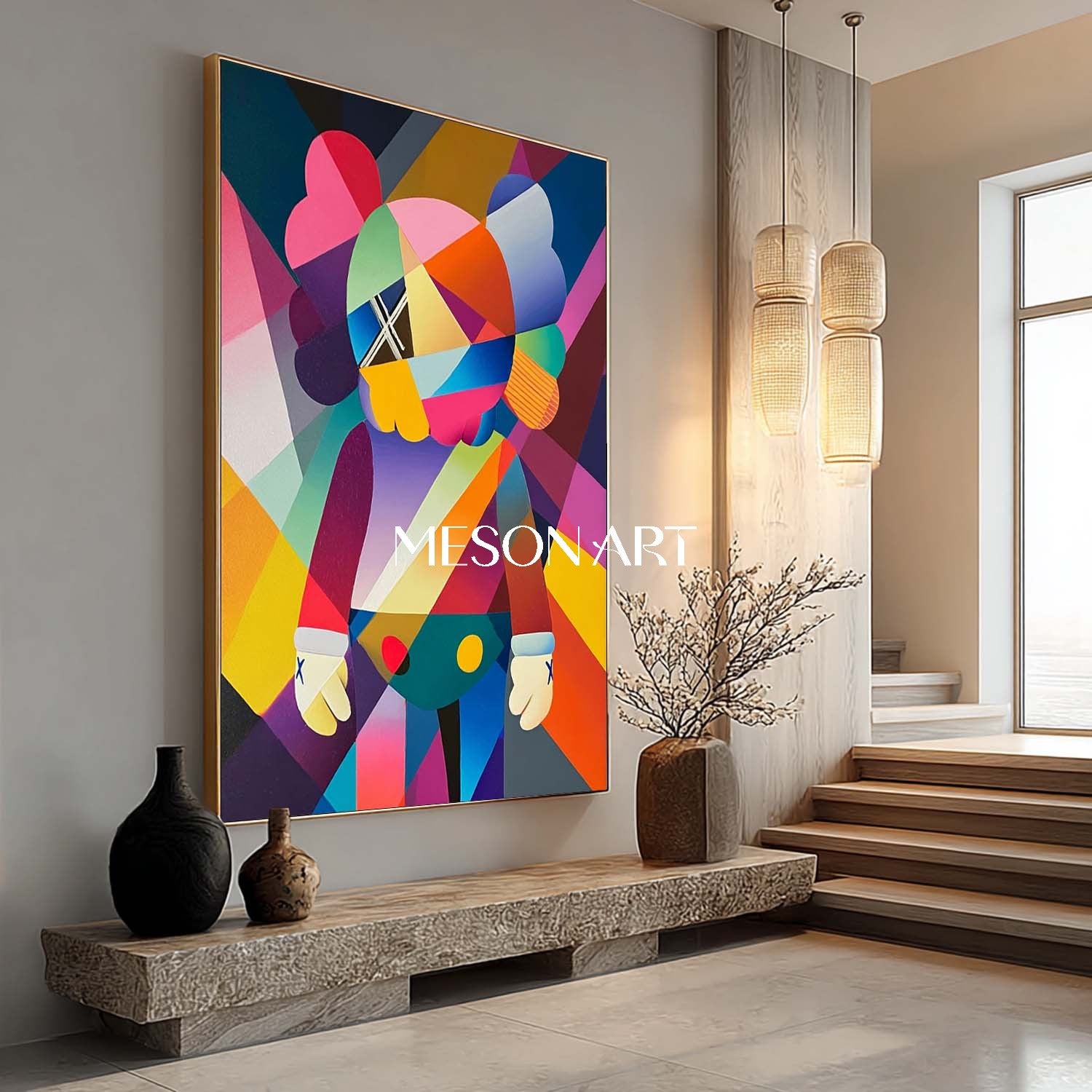 カラフルなKAWSポップ抽象絵画モダンジオメトリックアート玄関用