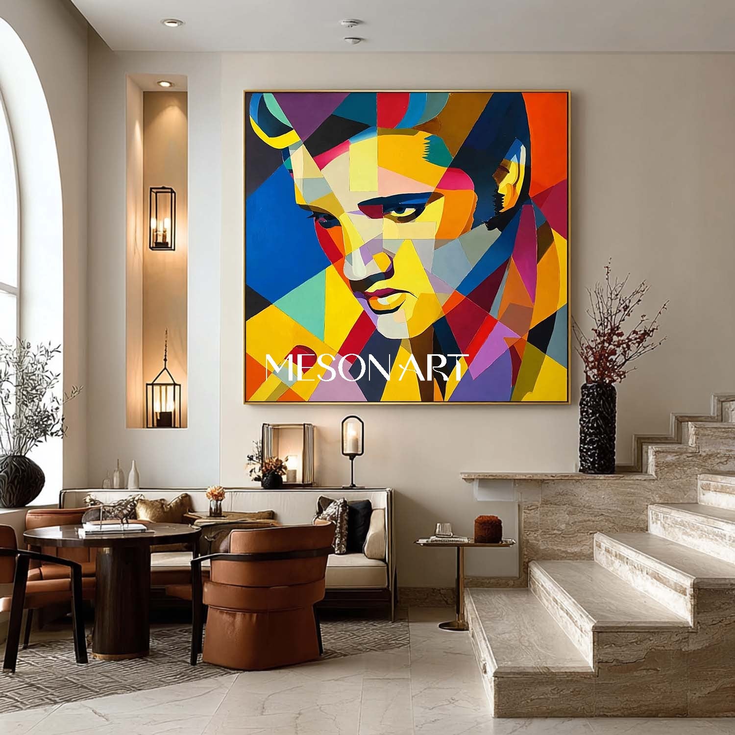 Colorful Geometric Portrait Wall Art Modern Abstract Canvas Painting