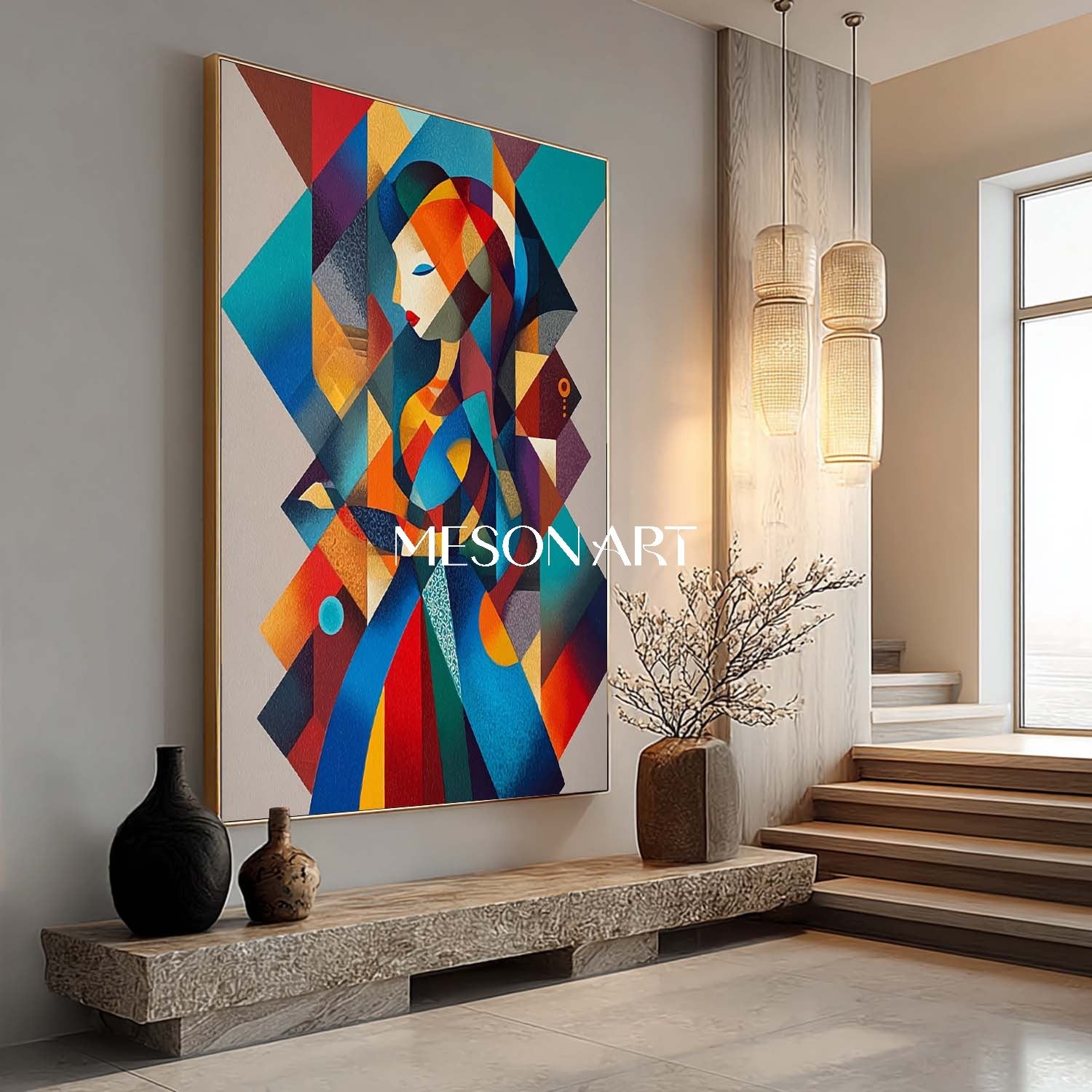 Colorful Abstract Portrait Canvas Geometric Woman Wall Art Enterway
