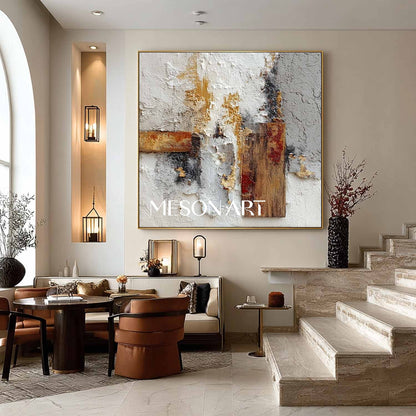 Modern Plaster Texture Square Abstract Painting Wall Art Entryway