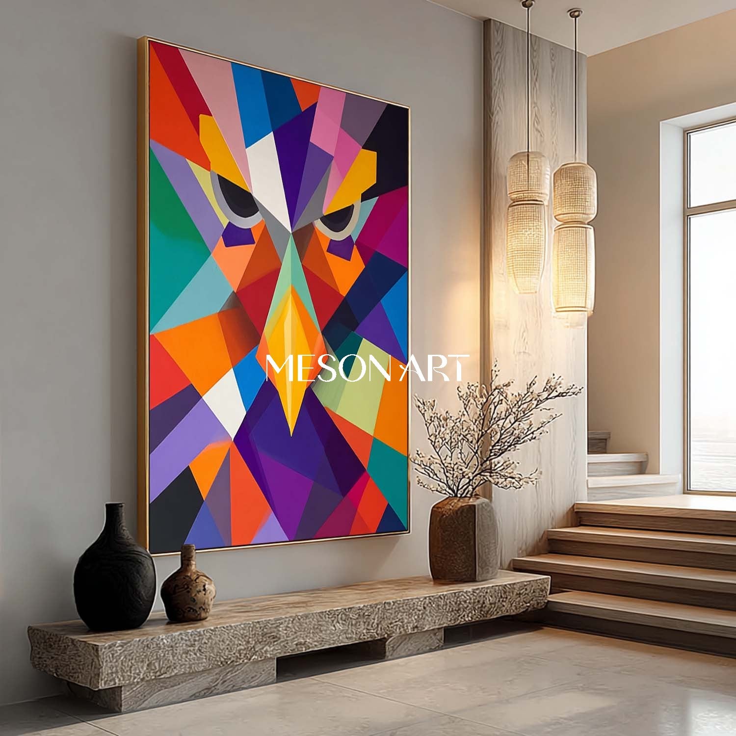 Colorful Geometric Eagle Abstract Painting Modern Wall Art for Office