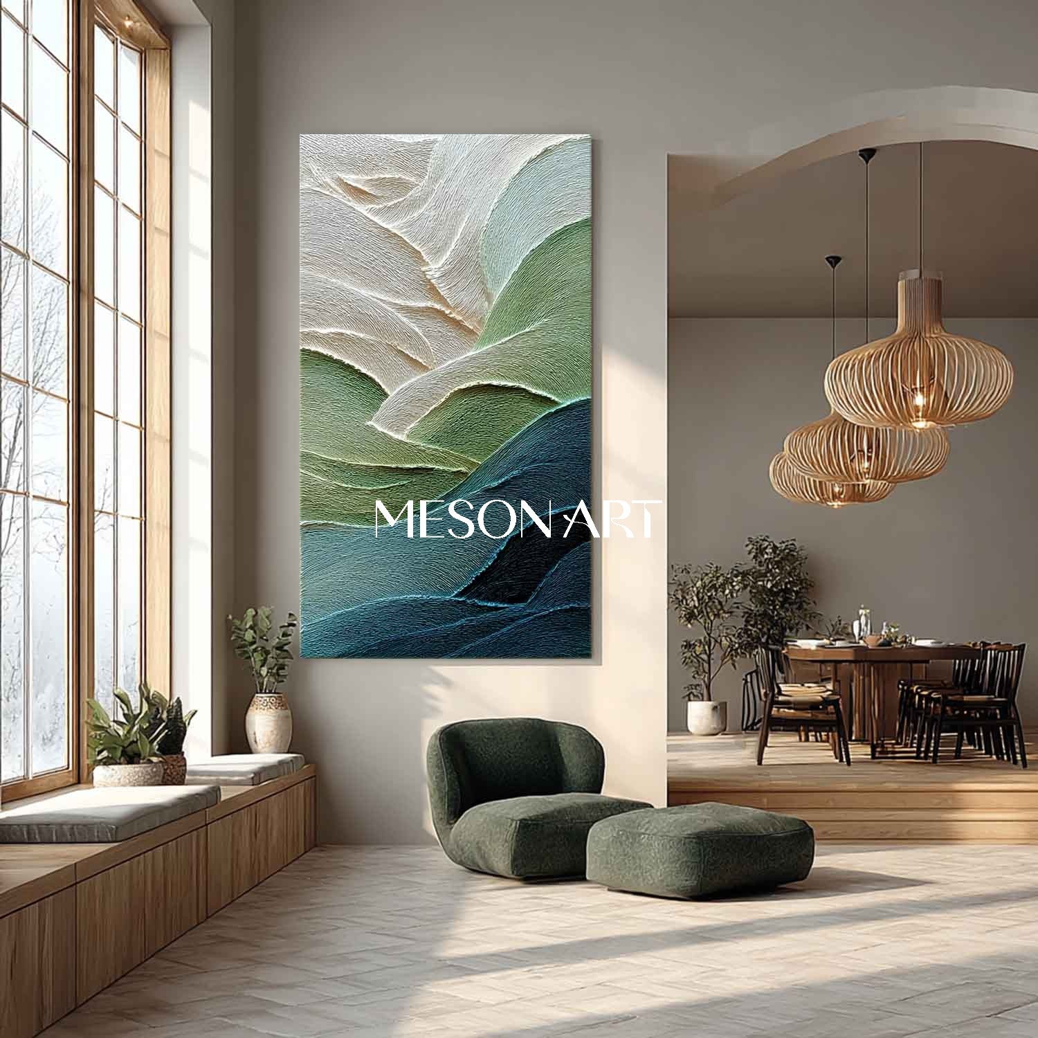 Modern 3D Green Abstract Texture Painting Green Texture Canvas Art